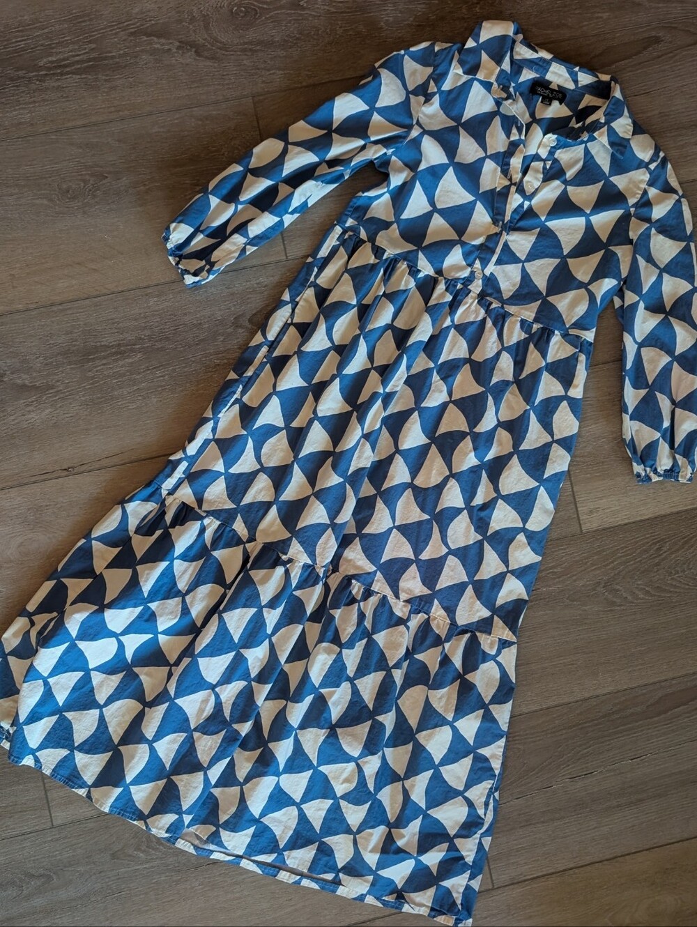 Rachel Zoe Blue and White Geometric Maxi Dress XS